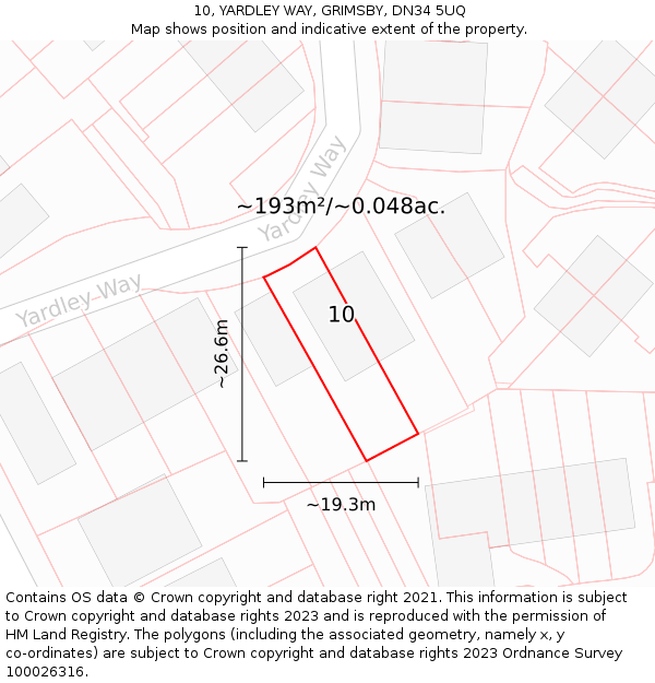 10, YARDLEY WAY, GRIMSBY, DN34 5UQ: Plot and title map
