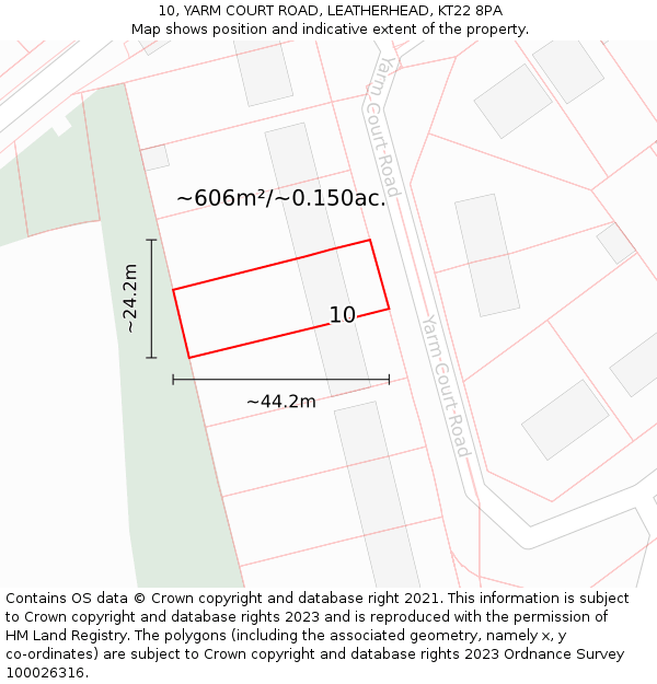 10, YARM COURT ROAD, LEATHERHEAD, KT22 8PA: Plot and title map