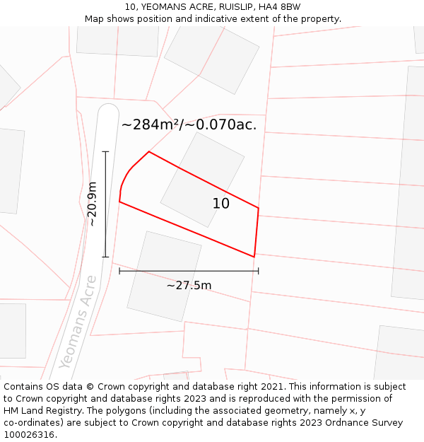 10, YEOMANS ACRE, RUISLIP, HA4 8BW: Plot and title map