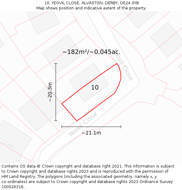 10, YEOVIL CLOSE, ALVASTON, DERBY, DE24 0YB: Plot and title map