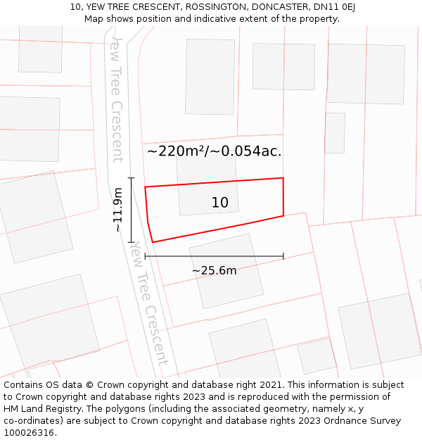 10, YEW TREE CRESCENT, ROSSINGTON, DONCASTER, DN11 0EJ: Plot and title map