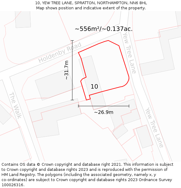 10, YEW TREE LANE, SPRATTON, NORTHAMPTON, NN6 8HL: Plot and title map