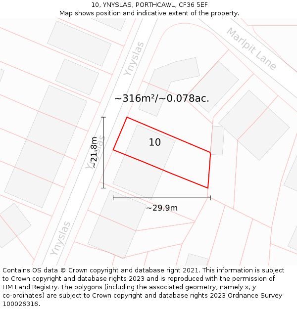 10, YNYSLAS, PORTHCAWL, CF36 5EF: Plot and title map