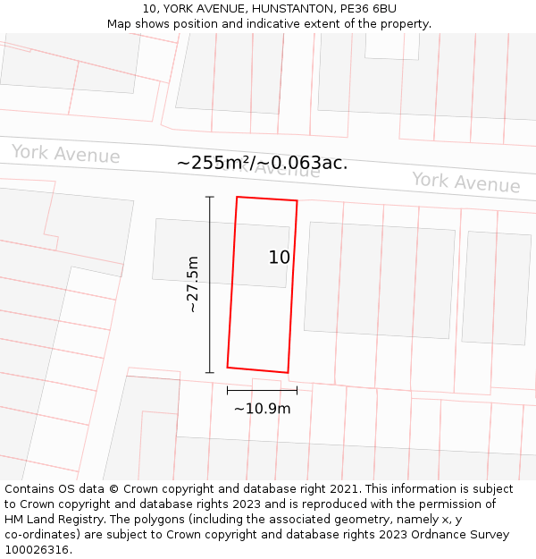 10, YORK AVENUE, HUNSTANTON, PE36 6BU: Plot and title map