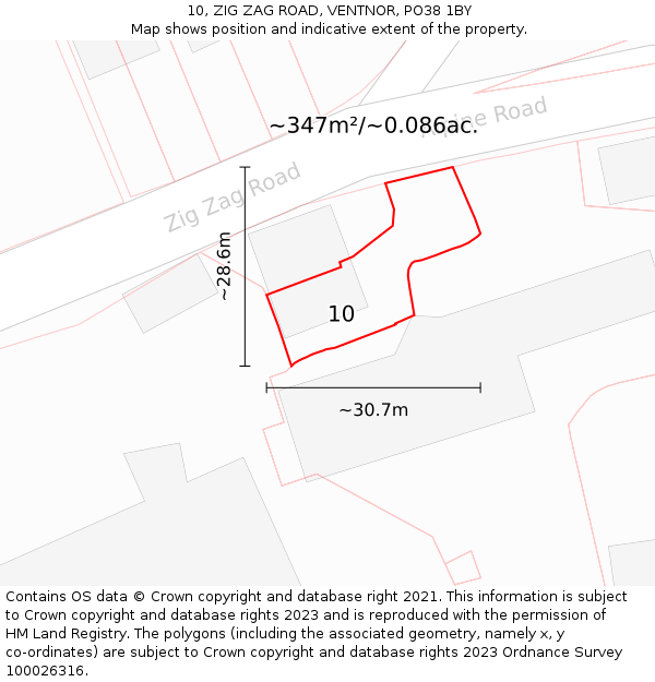 10, ZIG ZAG ROAD, VENTNOR, PO38 1BY: Plot and title map