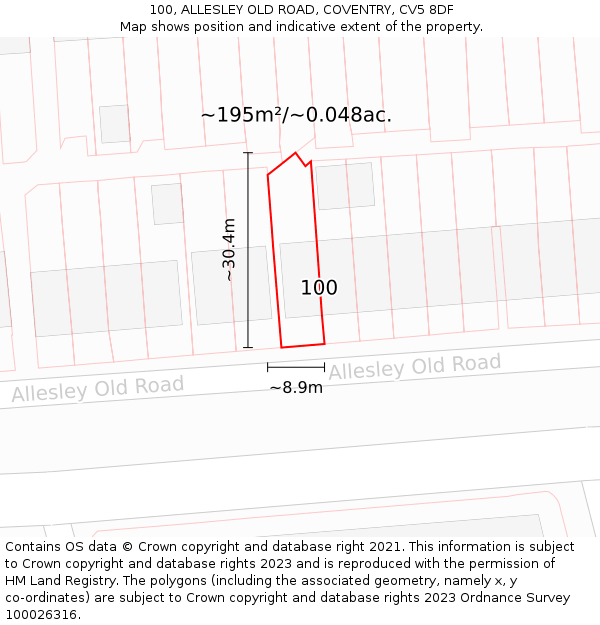 100, ALLESLEY OLD ROAD, COVENTRY, CV5 8DF: Plot and title map