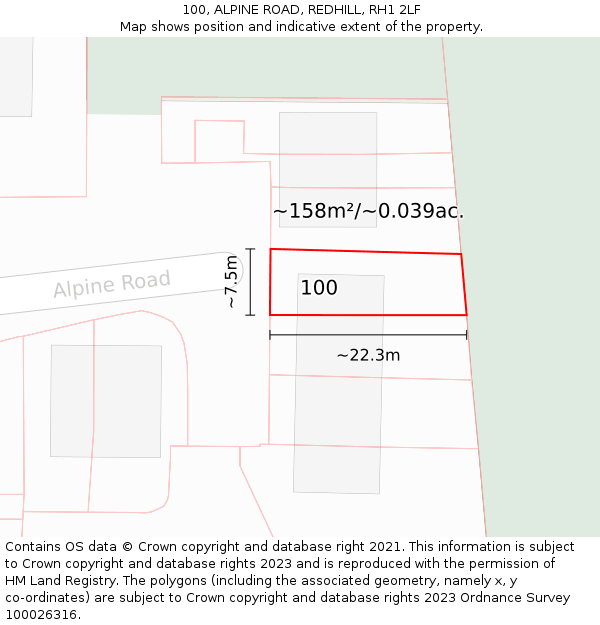 100, ALPINE ROAD, REDHILL, RH1 2LF: Plot and title map