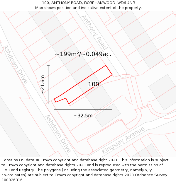 100, ANTHONY ROAD, BOREHAMWOOD, WD6 4NB: Plot and title map