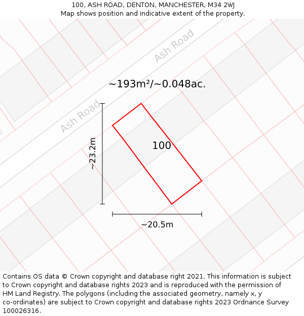 100, ASH ROAD, DENTON, MANCHESTER, M34 2WJ: Plot and title map