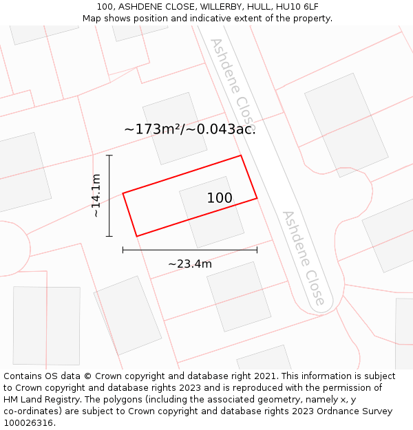 100, ASHDENE CLOSE, WILLERBY, HULL, HU10 6LF: Plot and title map