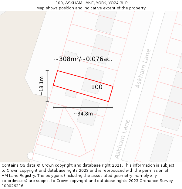 100, ASKHAM LANE, YORK, YO24 3HP: Plot and title map