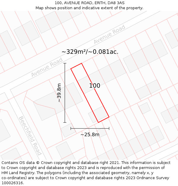 100, AVENUE ROAD, ERITH, DA8 3AS: Plot and title map