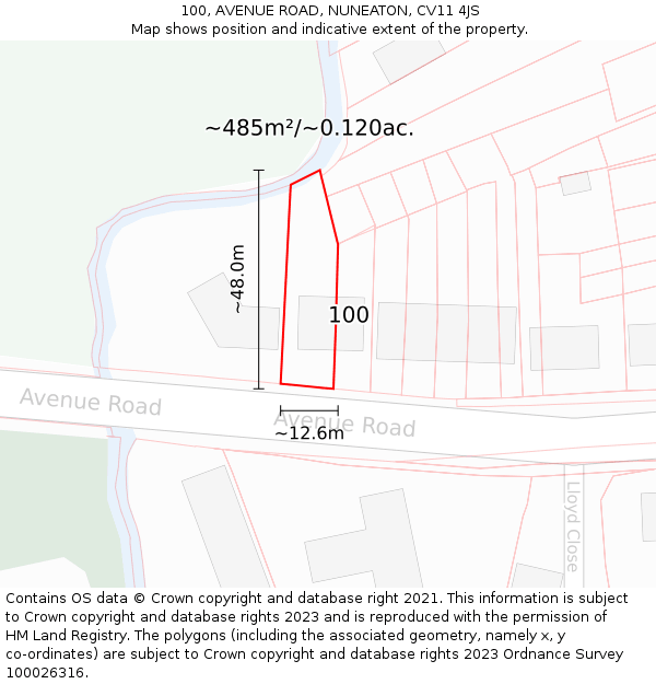 100, AVENUE ROAD, NUNEATON, CV11 4JS: Plot and title map