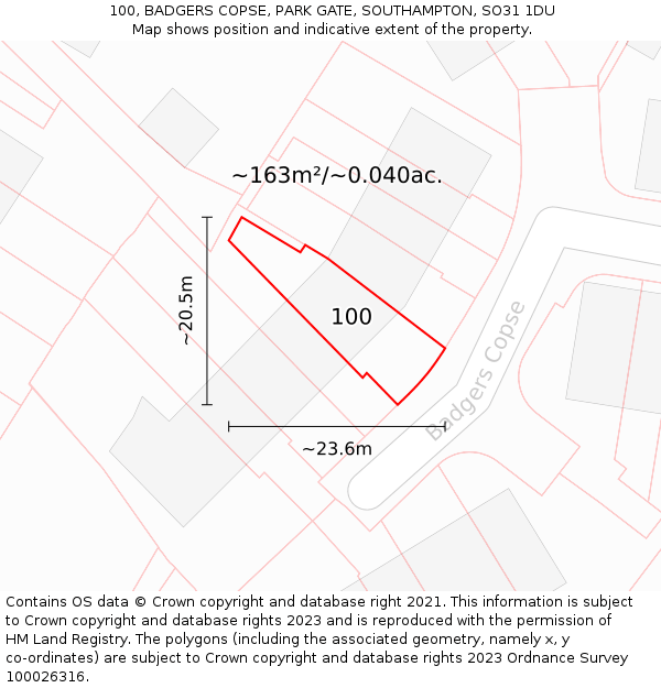 100, BADGERS COPSE, PARK GATE, SOUTHAMPTON, SO31 1DU: Plot and title map