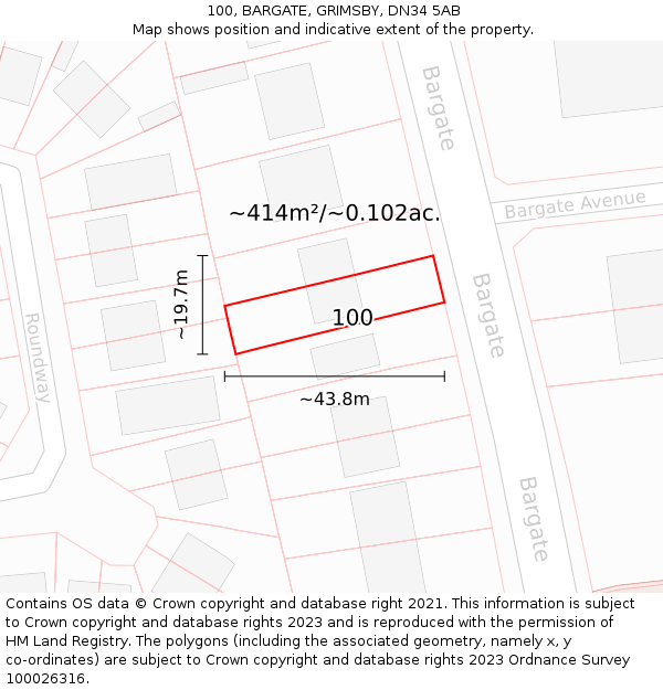 100, BARGATE, GRIMSBY, DN34 5AB: Plot and title map