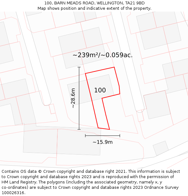 100, BARN MEADS ROAD, WELLINGTON, TA21 9BD: Plot and title map