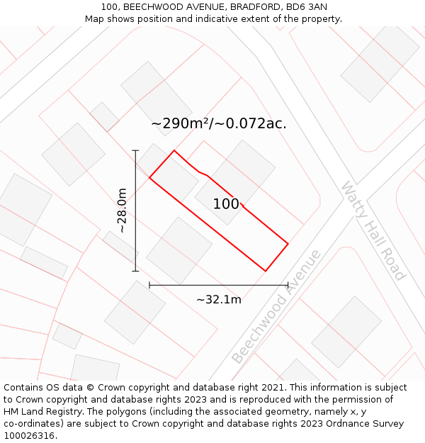 100, BEECHWOOD AVENUE, BRADFORD, BD6 3AN: Plot and title map