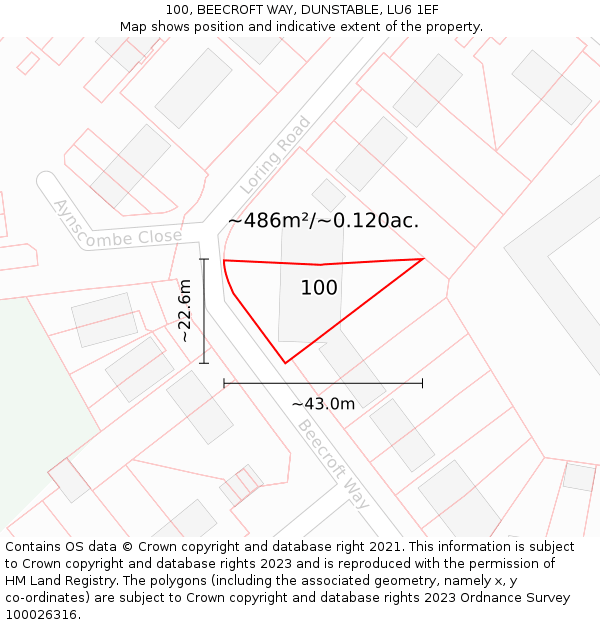 100, BEECROFT WAY, DUNSTABLE, LU6 1EF: Plot and title map