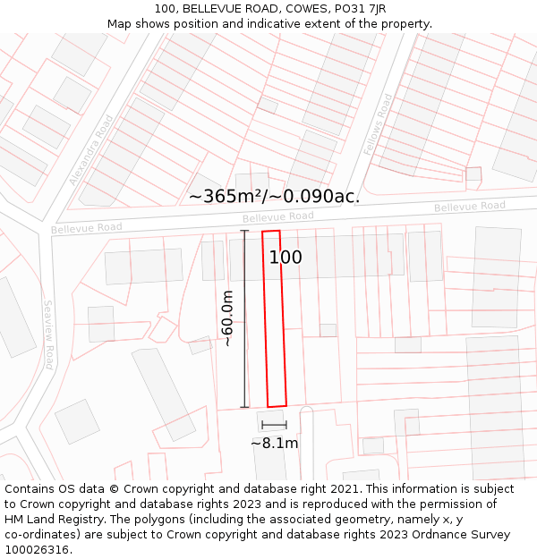 100, BELLEVUE ROAD, COWES, PO31 7JR: Plot and title map