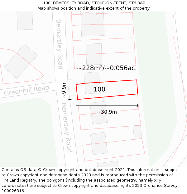 100, BEMERSLEY ROAD, STOKE-ON-TRENT, ST6 8AP: Plot and title map