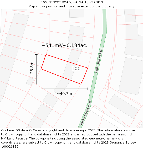100, BESCOT ROAD, WALSALL, WS2 9DG: Plot and title map