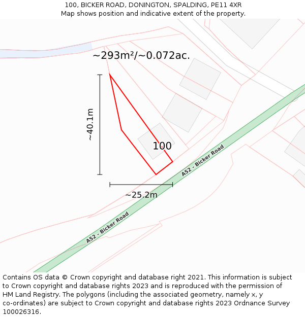 100, BICKER ROAD, DONINGTON, SPALDING, PE11 4XR: Plot and title map