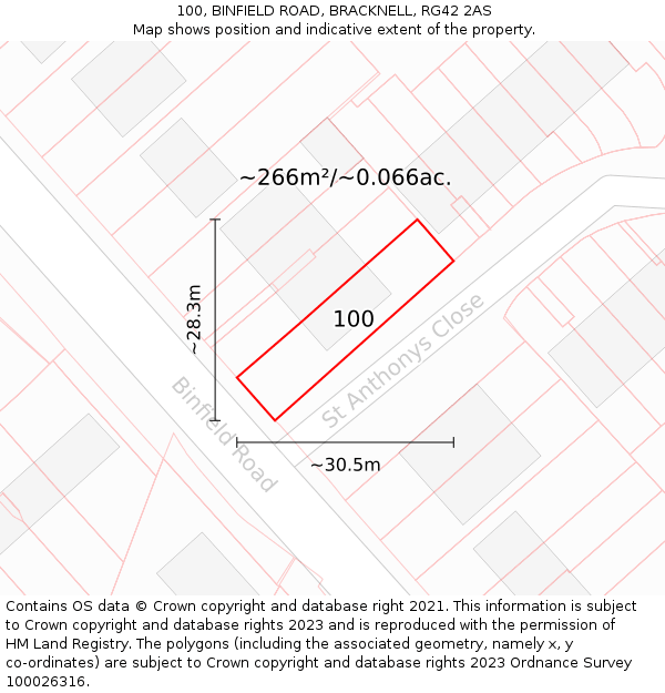100, BINFIELD ROAD, BRACKNELL, RG42 2AS: Plot and title map