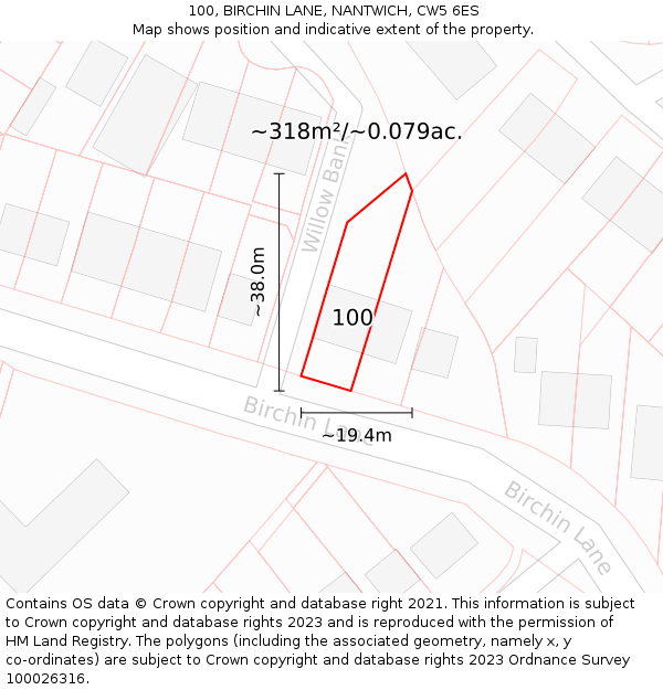 100, BIRCHIN LANE, NANTWICH, CW5 6ES: Plot and title map