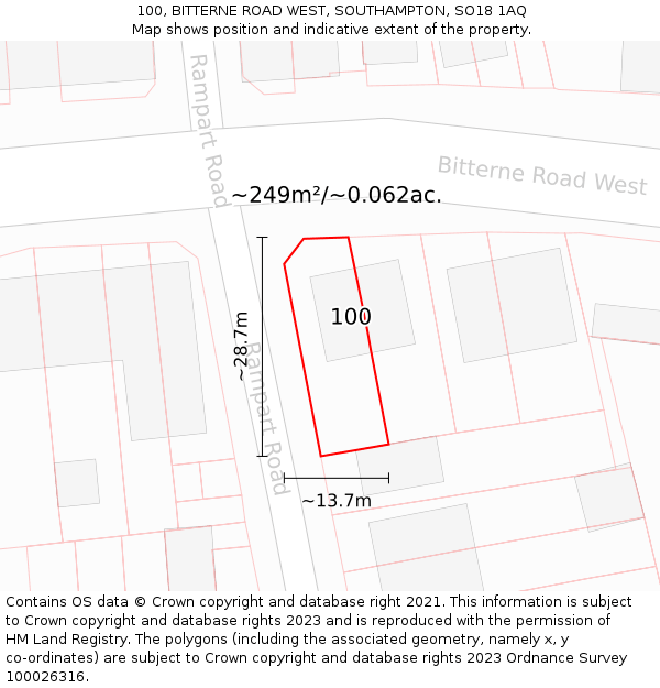 100, BITTERNE ROAD WEST, SOUTHAMPTON, SO18 1AQ: Plot and title map