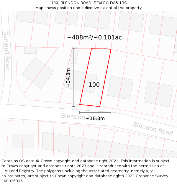 100, BLENDON ROAD, BEXLEY, DA5 1BS: Plot and title map