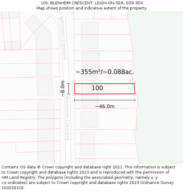 100, BLENHEIM CRESCENT, LEIGH-ON-SEA, SS9 3DX: Plot and title map