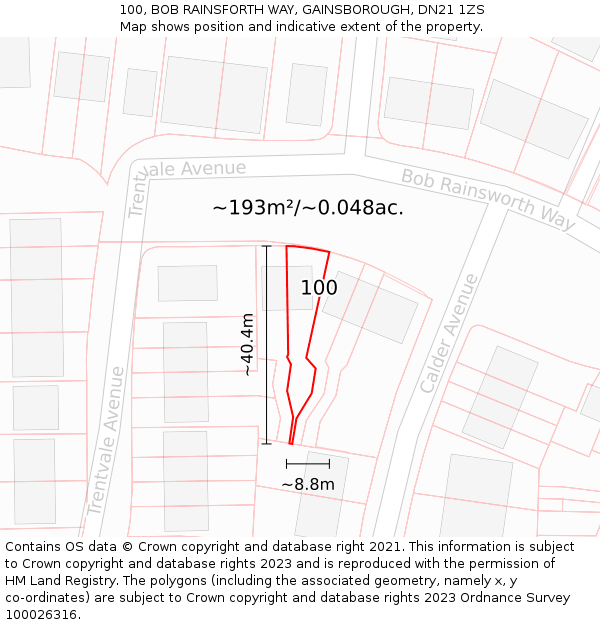 100, BOB RAINSFORTH WAY, GAINSBOROUGH, DN21 1ZS: Plot and title map