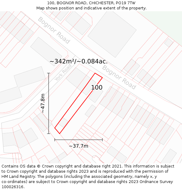 100, BOGNOR ROAD, CHICHESTER, PO19 7TW: Plot and title map