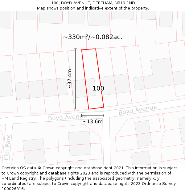 100, BOYD AVENUE, DEREHAM, NR19 1ND: Plot and title map