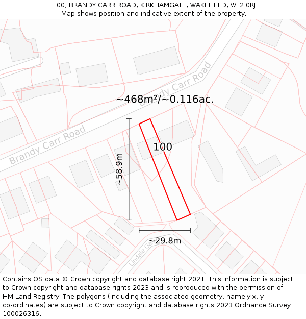 100, BRANDY CARR ROAD, KIRKHAMGATE, WAKEFIELD, WF2 0RJ: Plot and title map
