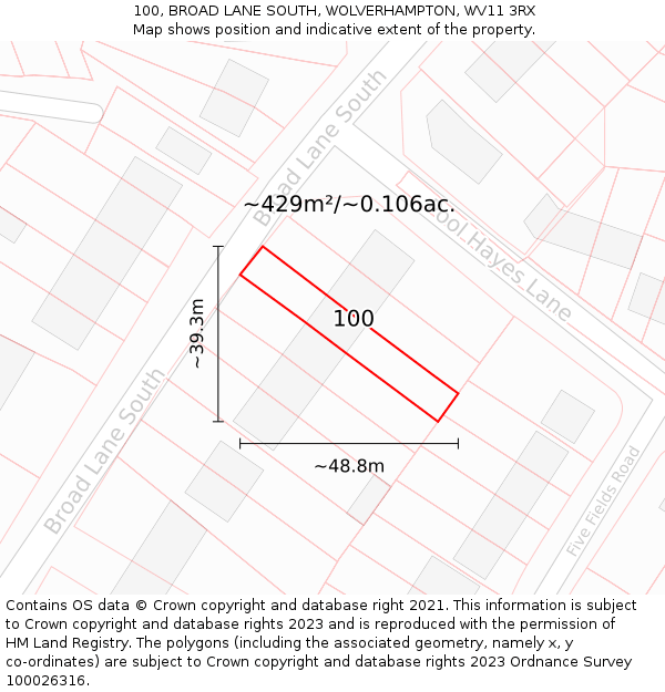 100, BROAD LANE SOUTH, WOLVERHAMPTON, WV11 3RX: Plot and title map