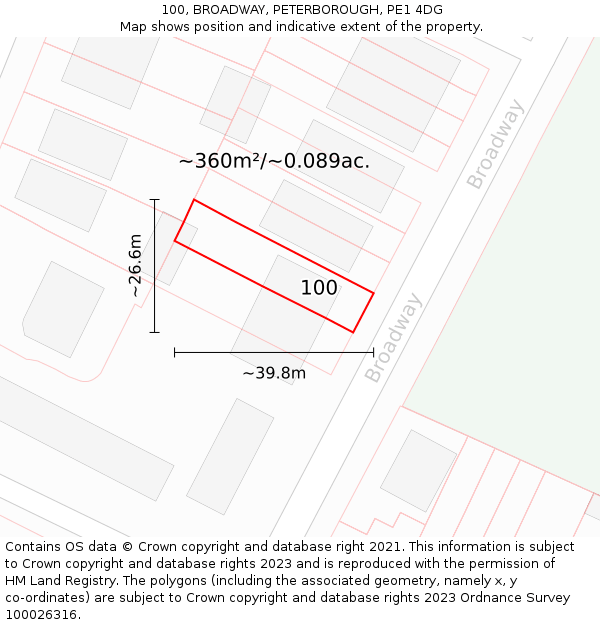 100, BROADWAY, PETERBOROUGH, PE1 4DG: Plot and title map
