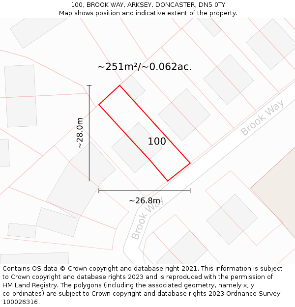 100, BROOK WAY, ARKSEY, DONCASTER, DN5 0TY: Plot and title map
