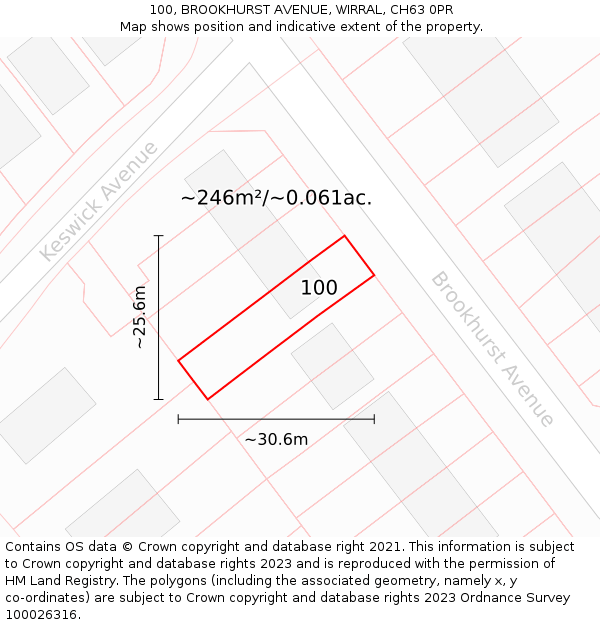 100, BROOKHURST AVENUE, WIRRAL, CH63 0PR: Plot and title map