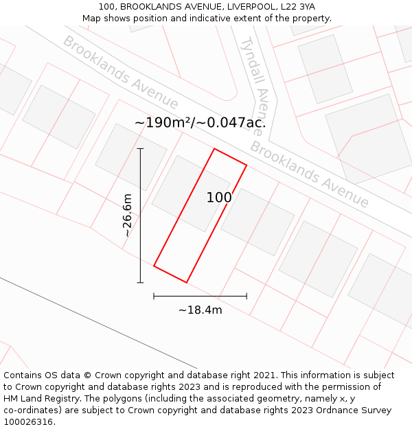 100, BROOKLANDS AVENUE, LIVERPOOL, L22 3YA: Plot and title map