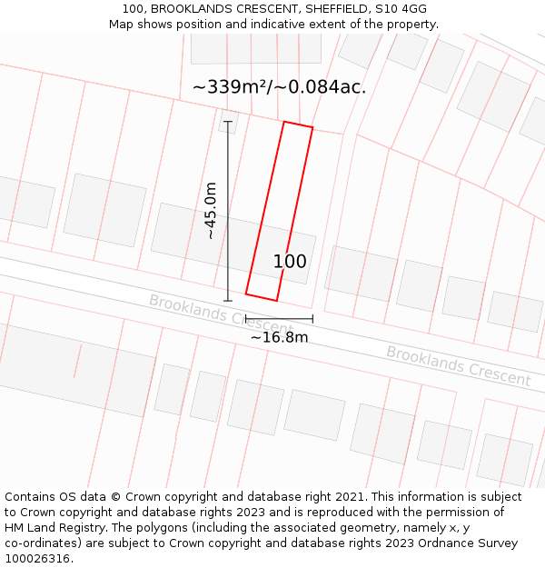 100, BROOKLANDS CRESCENT, SHEFFIELD, S10 4GG: Plot and title map