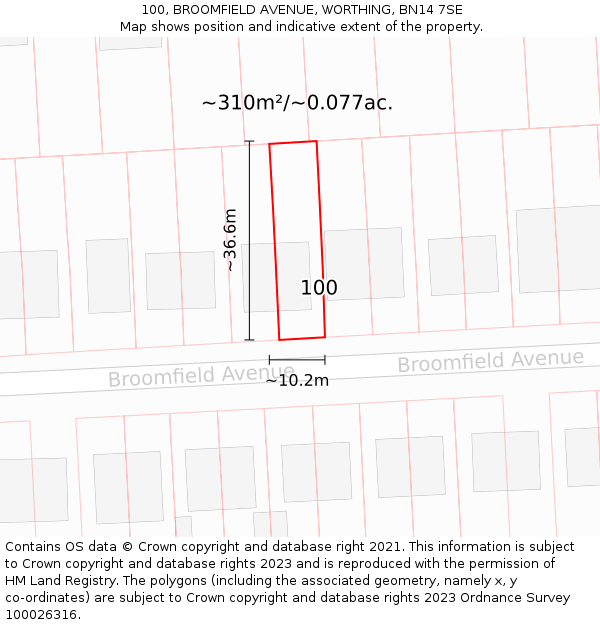 100, BROOMFIELD AVENUE, WORTHING, BN14 7SE: Plot and title map