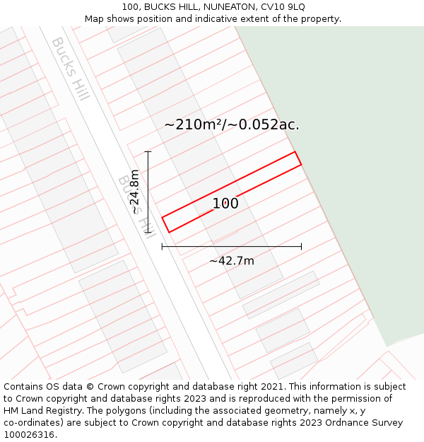 100, BUCKS HILL, NUNEATON, CV10 9LQ: Plot and title map