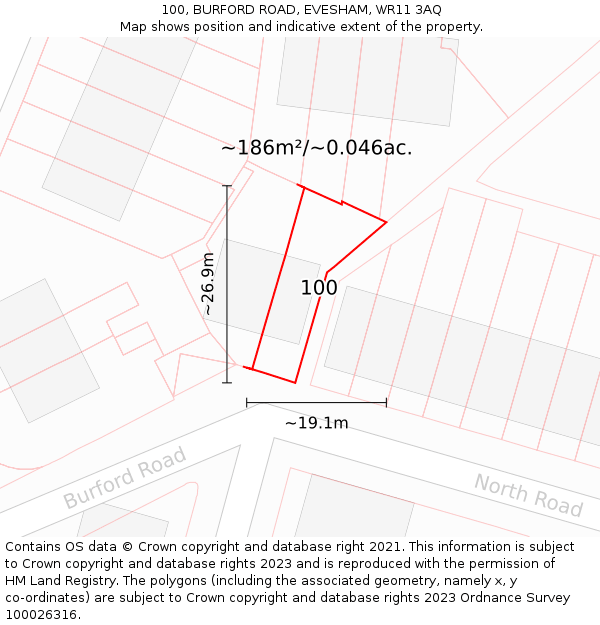 100, BURFORD ROAD, EVESHAM, WR11 3AQ: Plot and title map