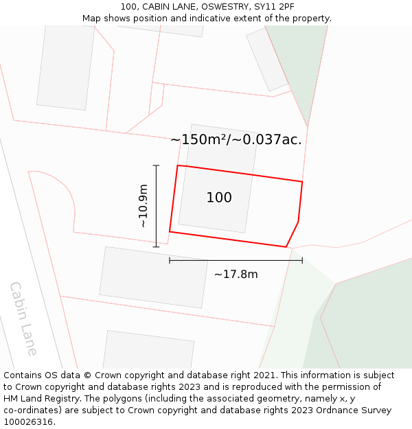 100, CABIN LANE, OSWESTRY, SY11 2PF: Plot and title map