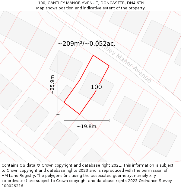 100, CANTLEY MANOR AVENUE, DONCASTER, DN4 6TN: Plot and title map