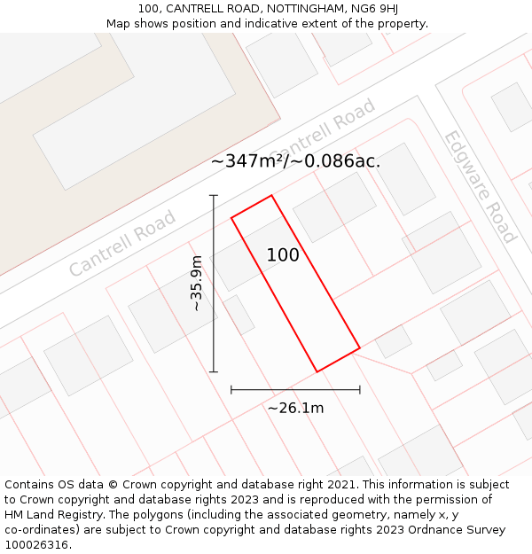 100, CANTRELL ROAD, NOTTINGHAM, NG6 9HJ: Plot and title map