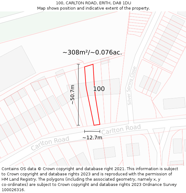 100, CARLTON ROAD, ERITH, DA8 1DU: Plot and title map