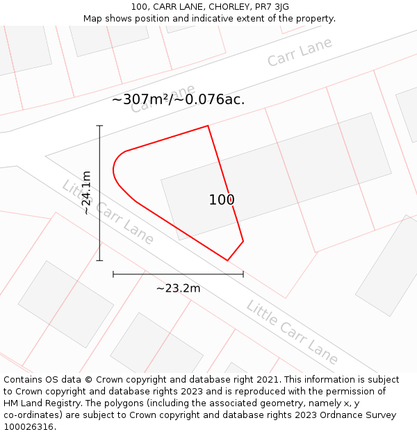 100, CARR LANE, CHORLEY, PR7 3JG: Plot and title map