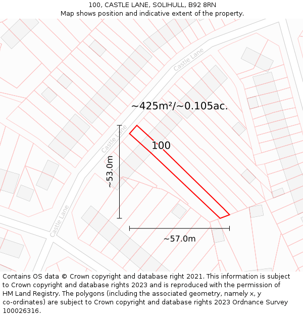 100, CASTLE LANE, SOLIHULL, B92 8RN: Plot and title map